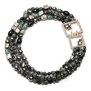 Crystal Beaded Torsade Stone Cluster Necklace